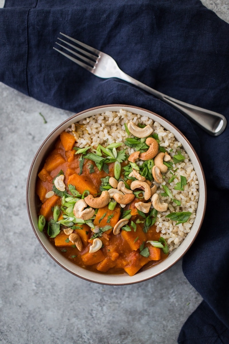 Sweet Potato Curry with Brown Rice| http://naturallyella.com
