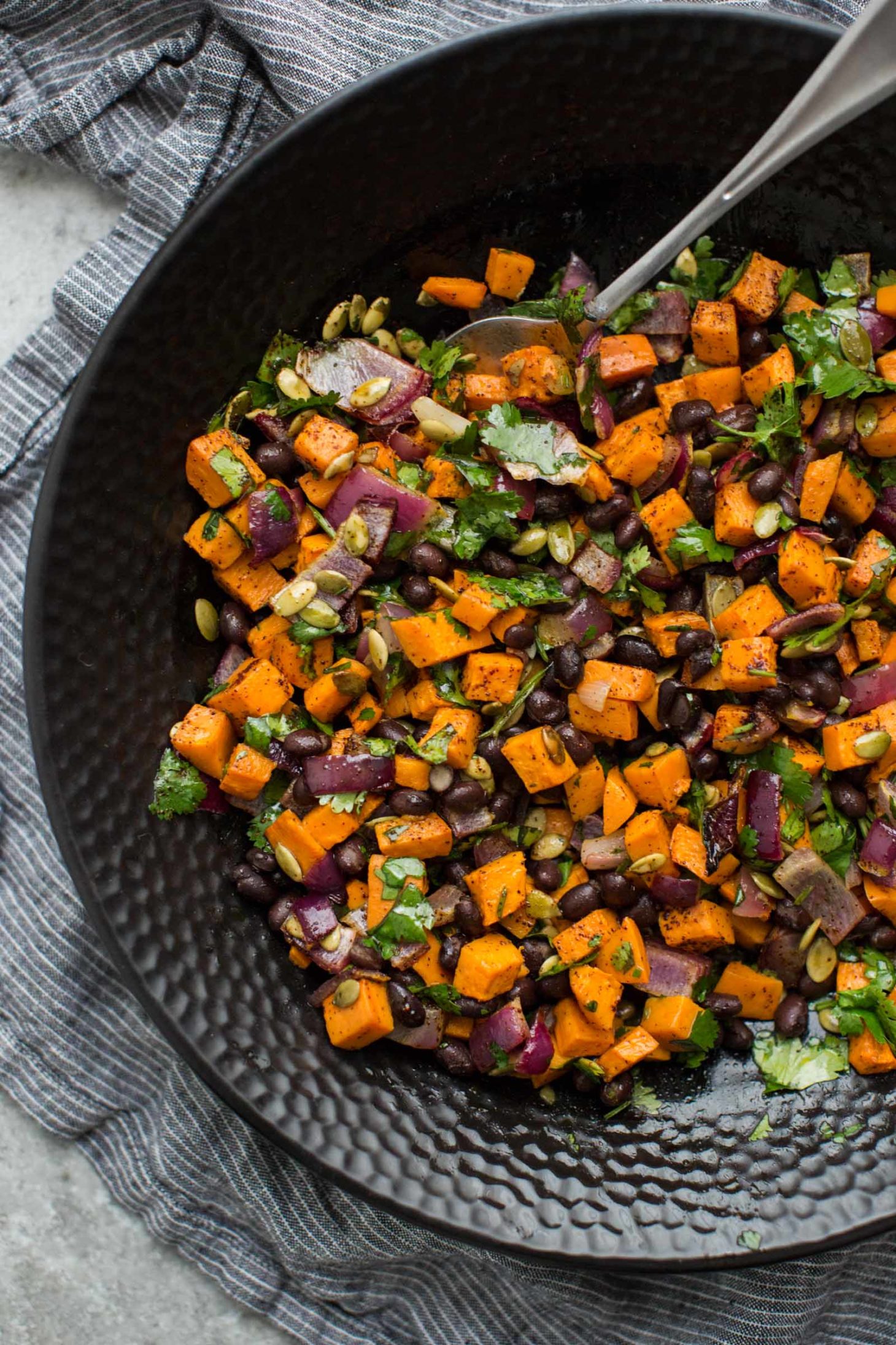 Roasted Sweet & Purple Potatoes With Green Chili-Cilantro