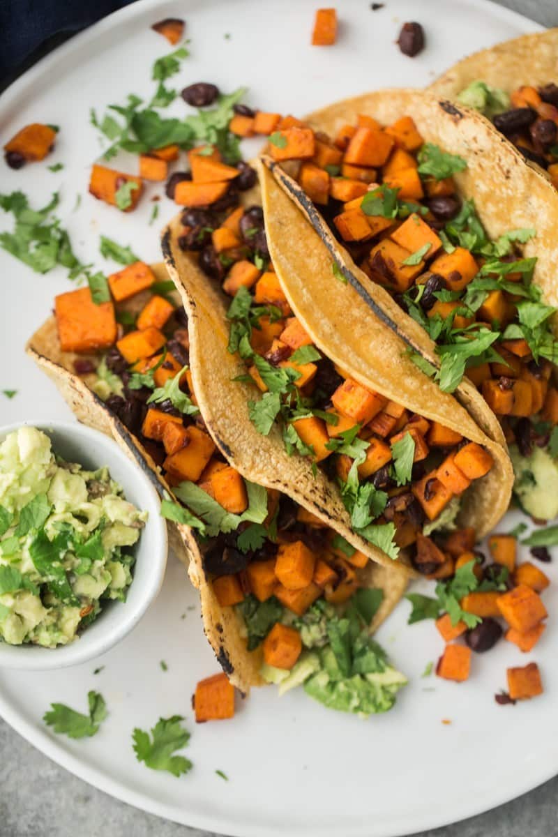 Chipotle Sweet Potato Tacos with Black Beans and Guacamole