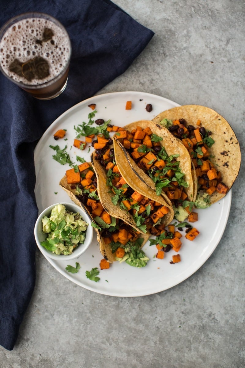 Black Bean and Chipotle Sweet Potato Tacos with Guacamole