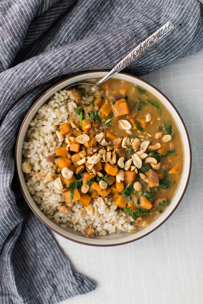 Peanut Stew with Sweet Potatoes and Spinach