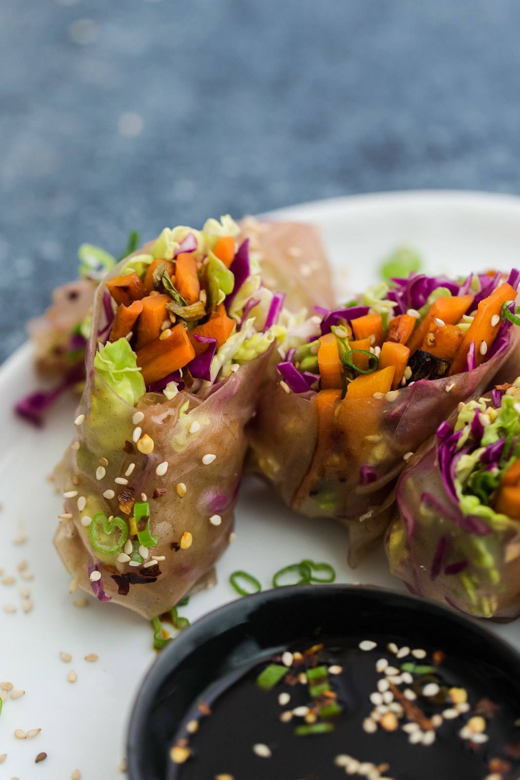 Roasted Carrot Summer Rolls with Cabbage
