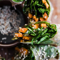 Roasted Sweet Potato Rice Paper Rolls with Spinach