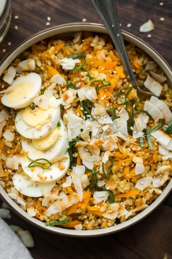Ginger Brown Rice with Carrots and Hardboiled Eggs