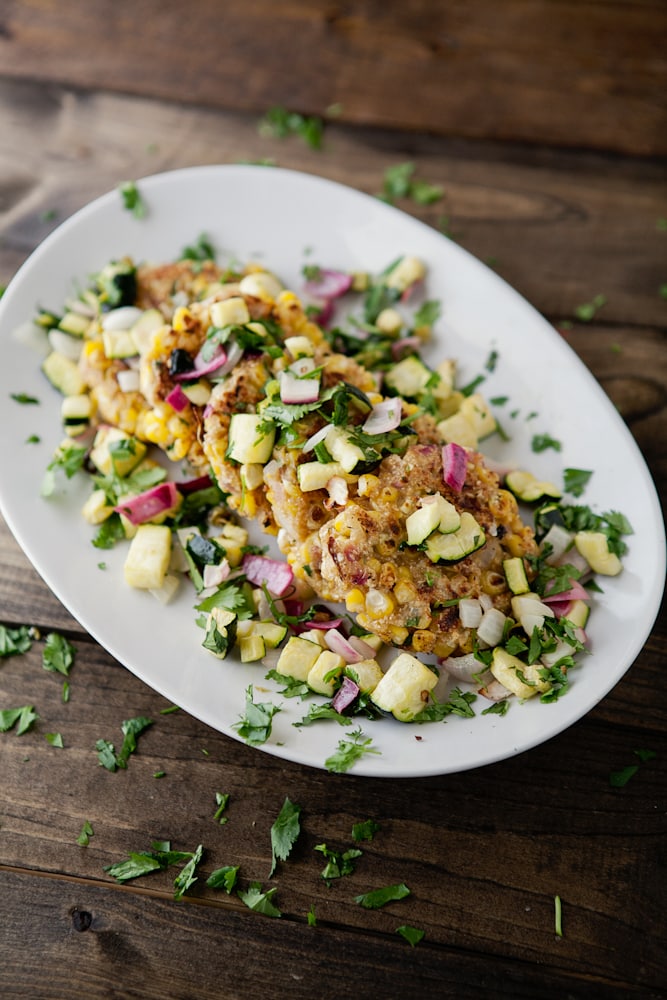 Corn Cilantro Cakes with Roasted Zucchini Salsa