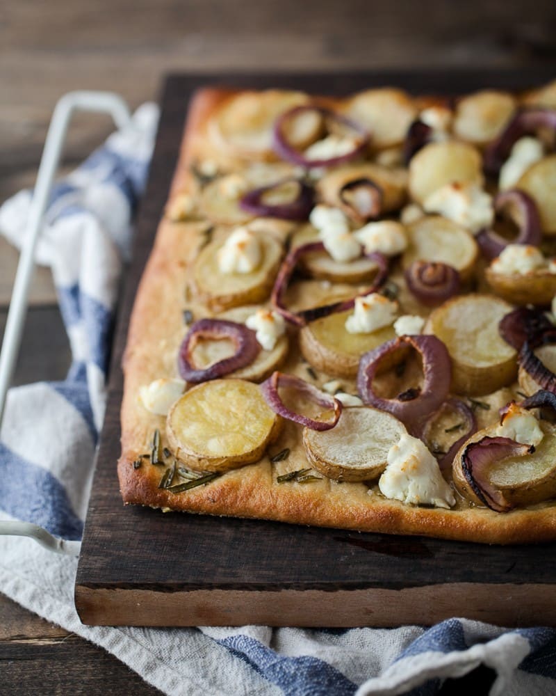 Roasted Potato Pizza with Goat Cheese | http://naturallyella.com