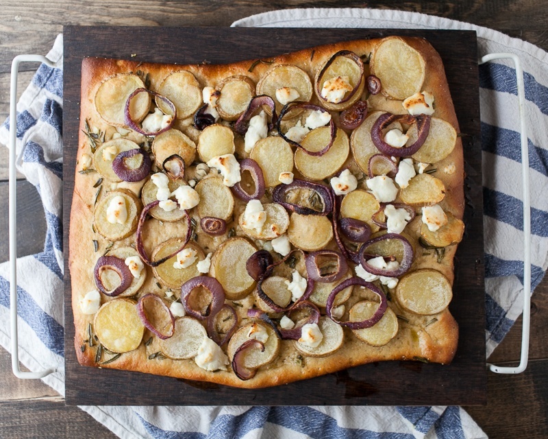 Roasted Potato Pizza with Goat Cheese and Onions | http://naturallyella.com 