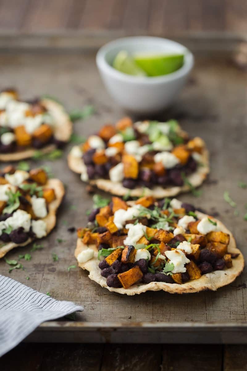 Black Bean Tostadas with Chipotle Butternut Squash | http://naturallyella.com