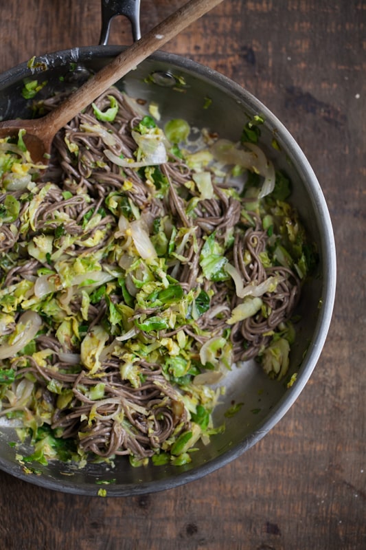 Shaved Brussels Sprouts and Soba Noodles with Ginger-Honey Sauce