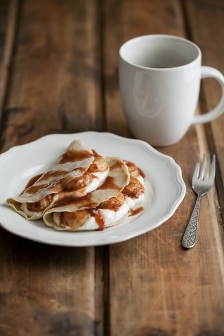 Barley Crepes with Yogurt and Cinnamon-Honey Bananas