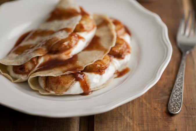 Barley Crepes with Yogurt and Cinnamon-Honey Bananas