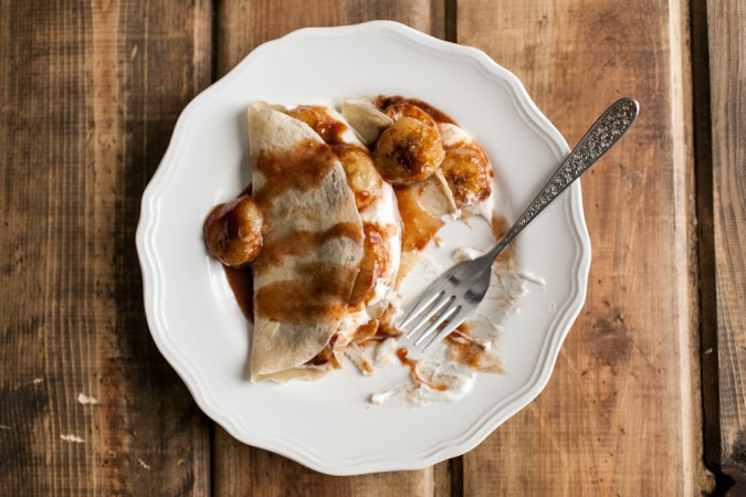 Barley Crepes with Yogurt and Cinnamon-Honey Bananas