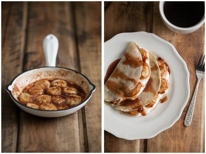 Barley Crepes with Yogurt and Cinnamon-Honey Bananas