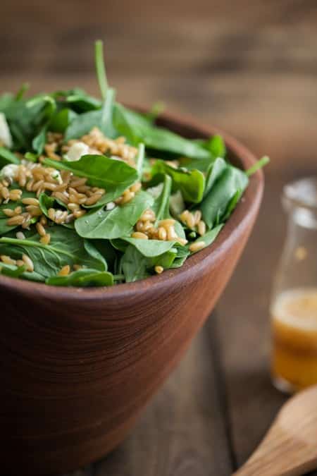 Spinach and Kamut Salad with Chili-Orange Dressing
