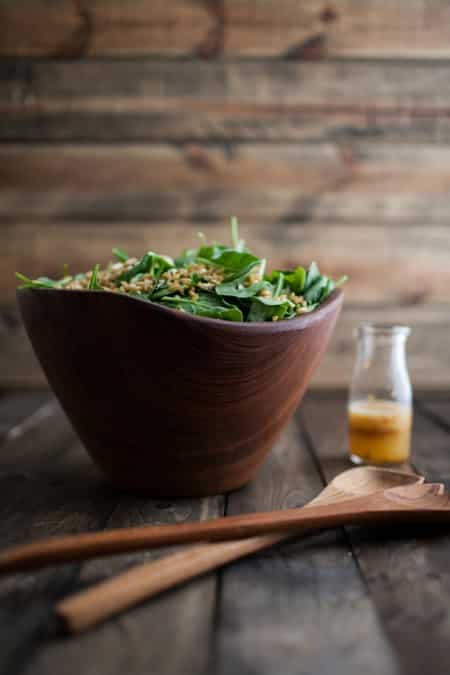 Spinach and Kamut Salad with Chili-Orange Dressing