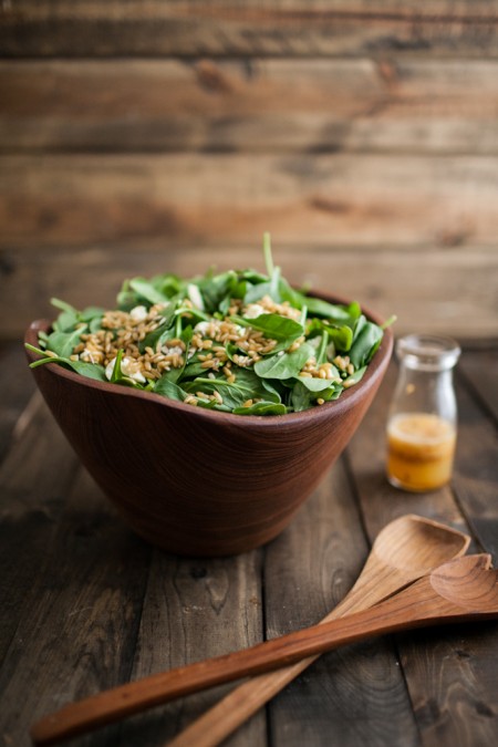 Spinach and Kamut Salad with Chili-Orange Dressing