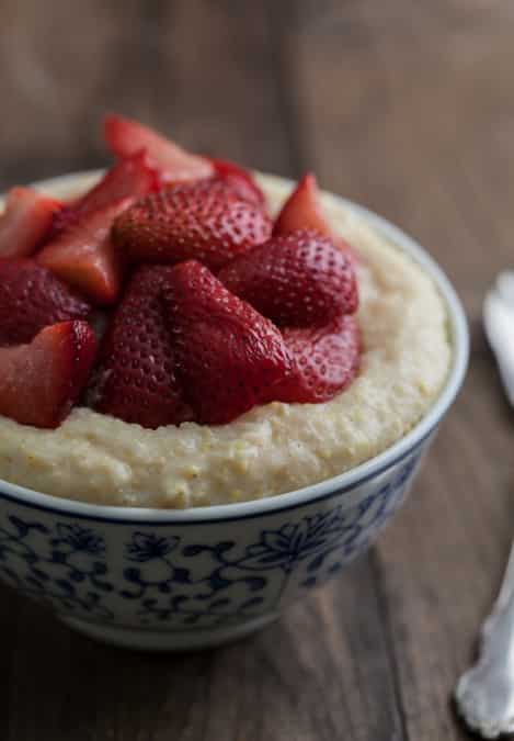 Creamy Millet Porridge with Roasted Strawberries | @naturallyella