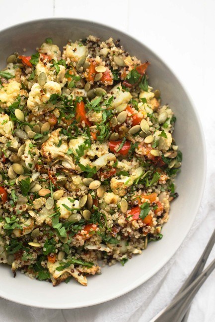 Caramelized Cauliflower Salad with Quinoa and Roasted Red Pepper