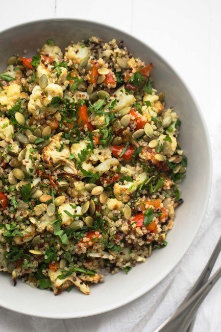 Caramelized Cauliflower Salad with Quinoa and Roasted Red Pepper