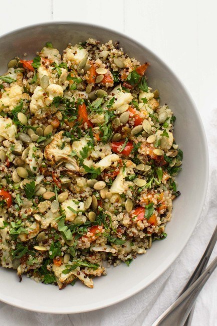 Caramelized Cauliflower Salad with Quinoa and Roasted Red Pepper