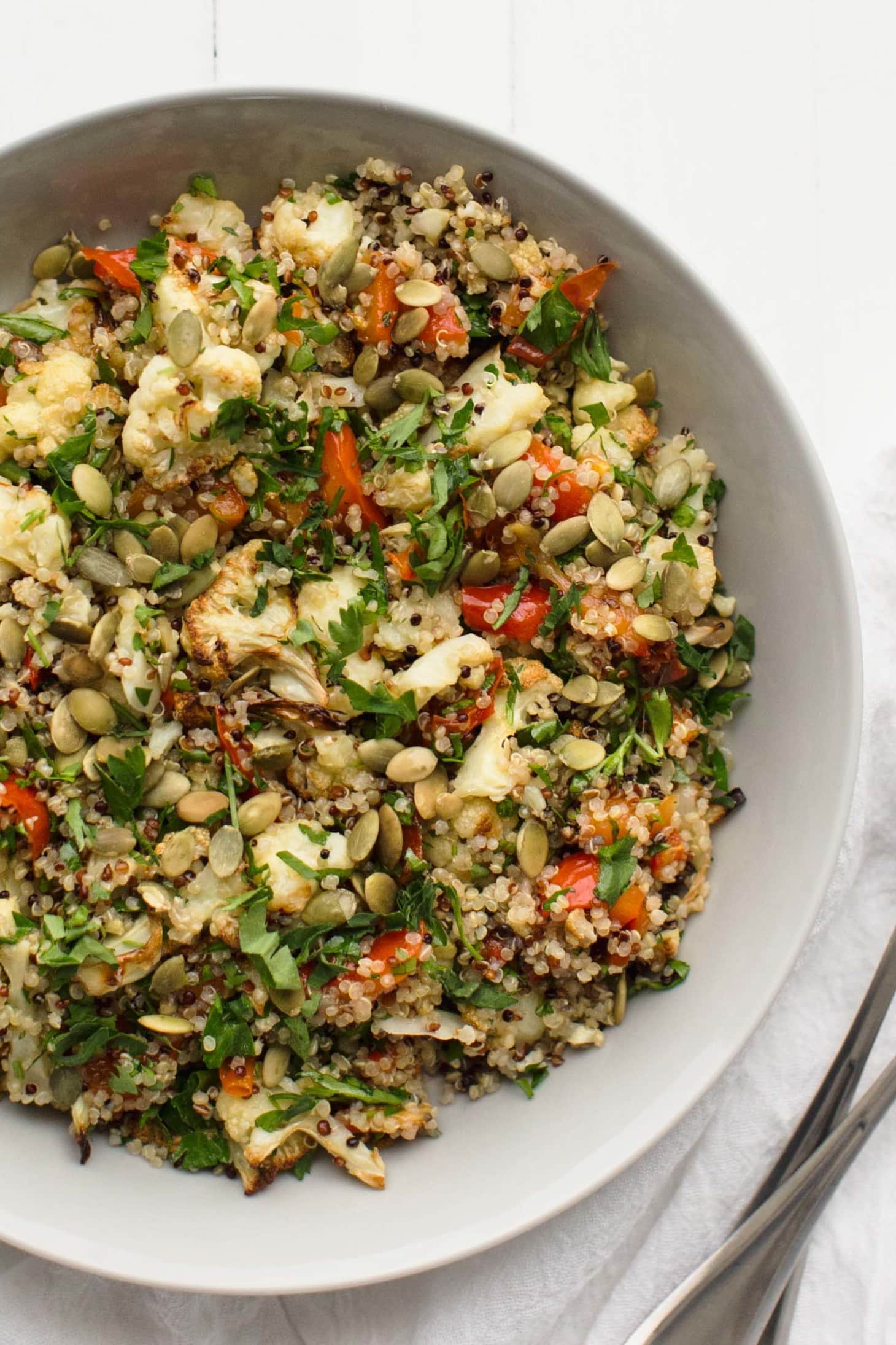 Caramelized Cauliflower Salad with Quinoa and Roasted Red Pepper