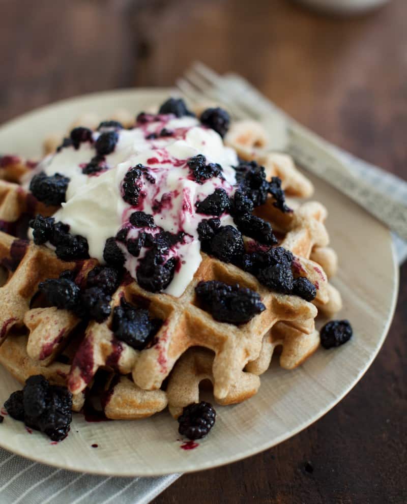 Rye Waffles with Black Raspberry Sauce