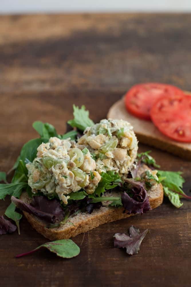 Chickpea Salad Sandwich with Blue Cheese and Grapes