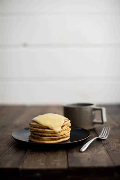 Cornbread Pancakes with Maple-Lemon Curd