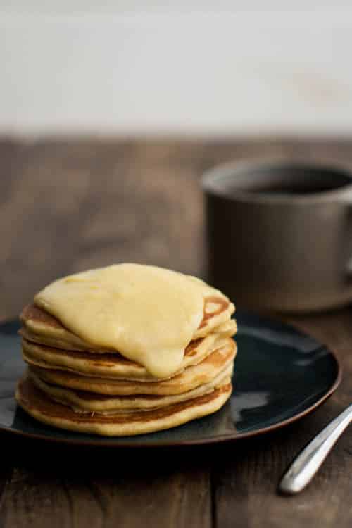 Cornbread Pancakes with Maple-Lemon Curd | @naturallyella