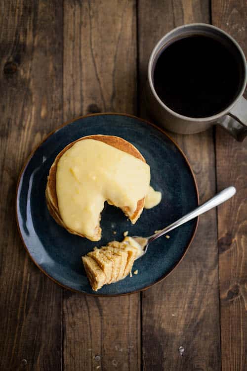 Cornbread Pancakes with Maple-Lemon Curd