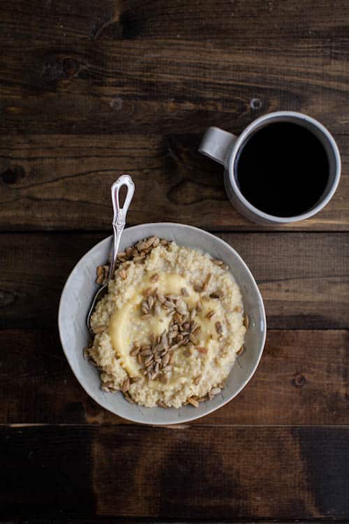 Millet Porridge with Lemon Curd and Sunflower Seeds