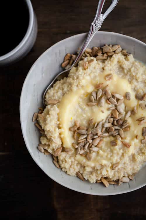Millet Porridge with Lemon Curd and Sunflower Seeds | @naturallyella