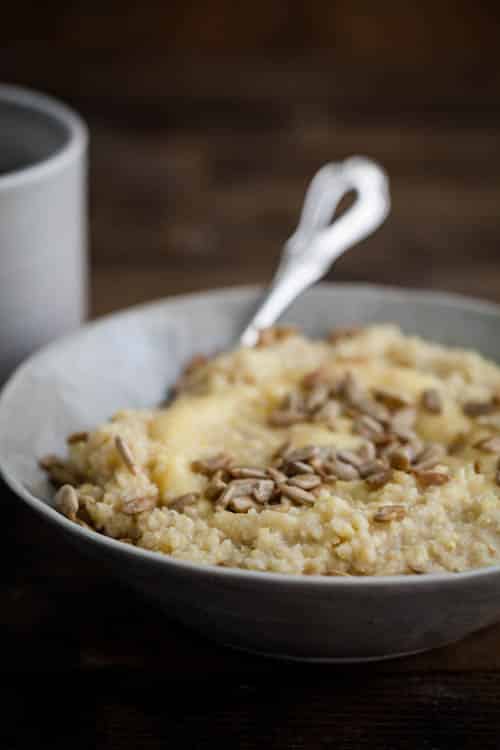 Millet Porridge with Lemon Curd and Sunflower Seeds