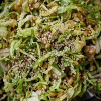 Shaved Brussels Sprout Salad with Einkorn and Soy-Mustard Dressing