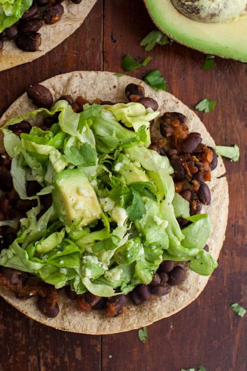 Black Bean Tostadas with Avocado Salad