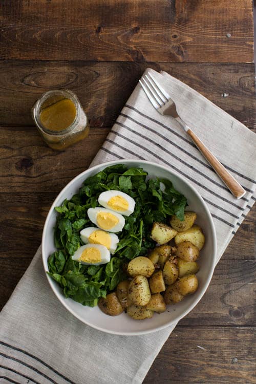 Garlic Roasted Potato, Spinach, and Egg Salad