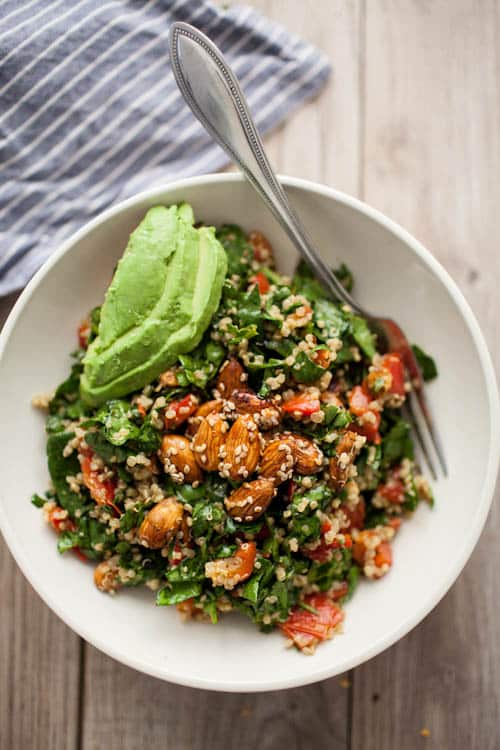 Sesame-Almond + Avocado Spinach Salad