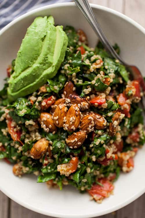 Spinach Salad with Avocado and Sesame Roasted Almonds