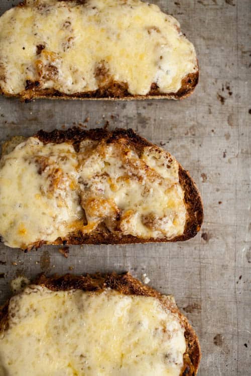 Caramelized Onion, Mustard, and Cheese Toast (with pickles)