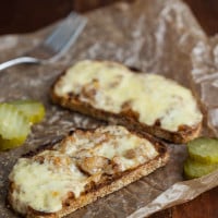 Caramelized Onion, Mustard, and Cheese Toast (with pickles)