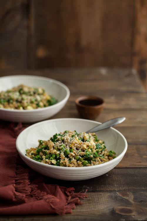 Spinach and Pea Fried Rice Bowl