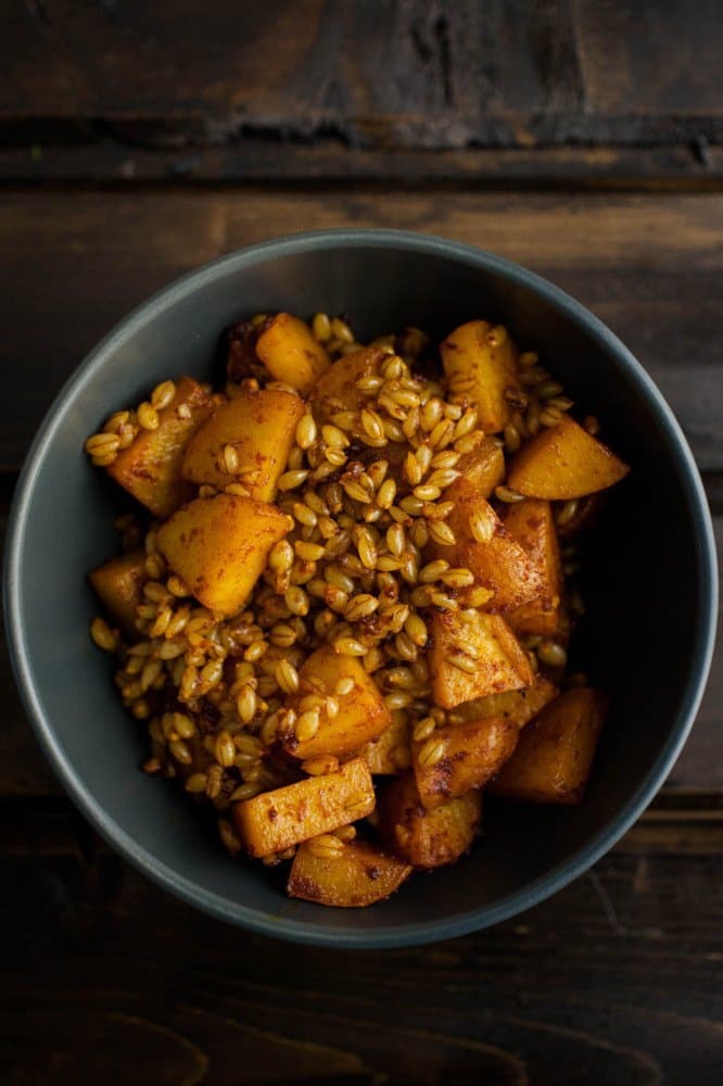 Barley, Smoked Paprika Red Potatoes, and Hard Boiled Egg