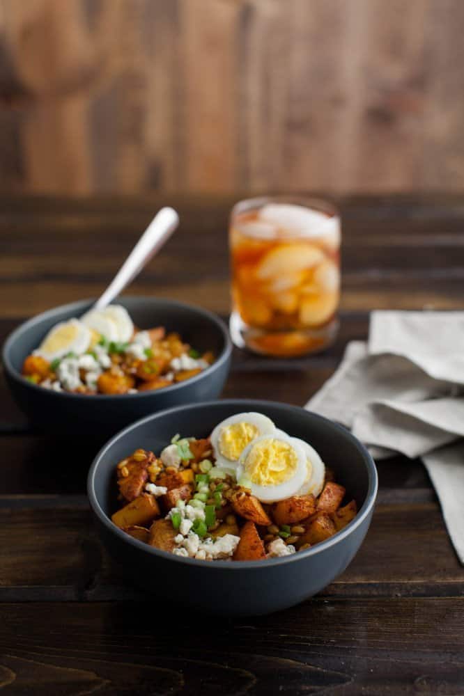 Barley, Smoked Paprika Red Potatoes, and Hard Boiled Egg