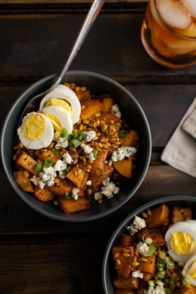 Barley, Smoked Paprika Red Potatoes, and Hard Boiled Egg