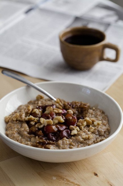 Cracked Rye Porridge with Roasted Molasses Cherries