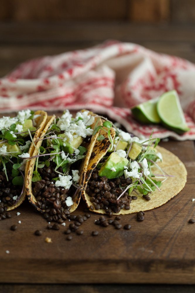 Chipotle Lentil Tacos with Avocado and Micro Greens