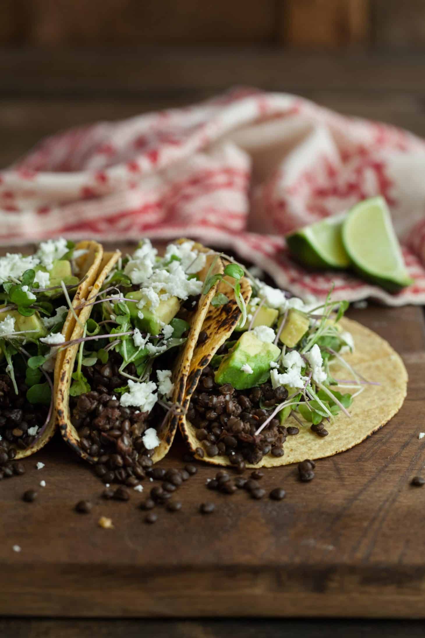 Chipotle Lentil Tacos with Avocado and Microgreens