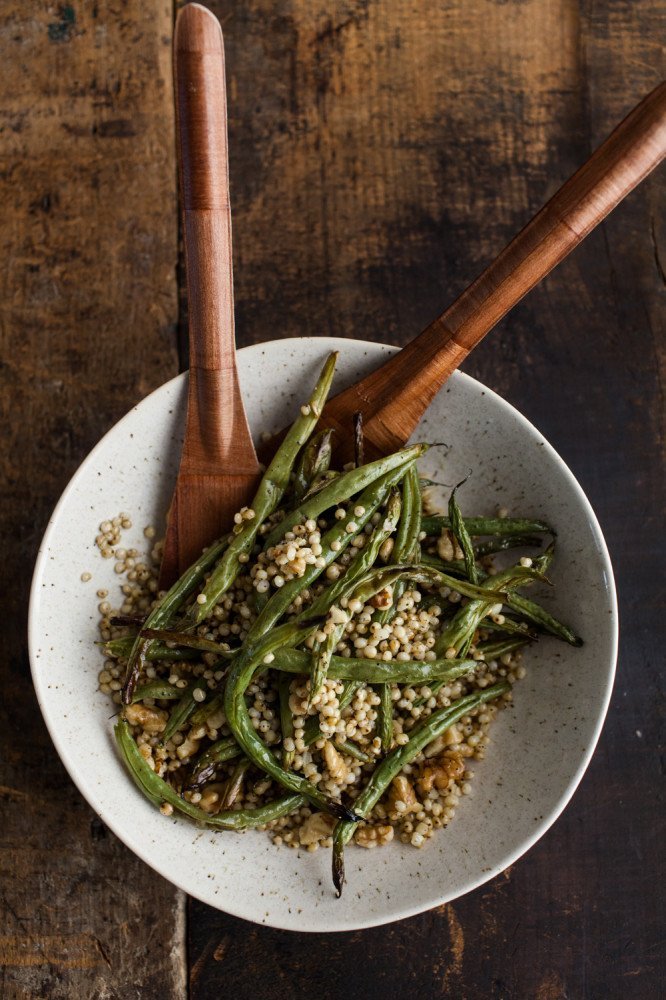 Garlic Green Beans with Sorghum and Walnuts