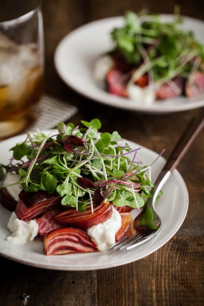 Roasted Beets and Burrata, with Micro Greens