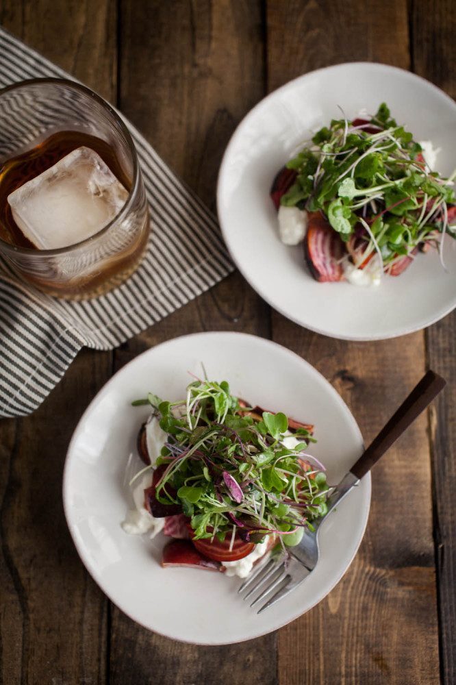 Beets and Burrata, with Micro Greens